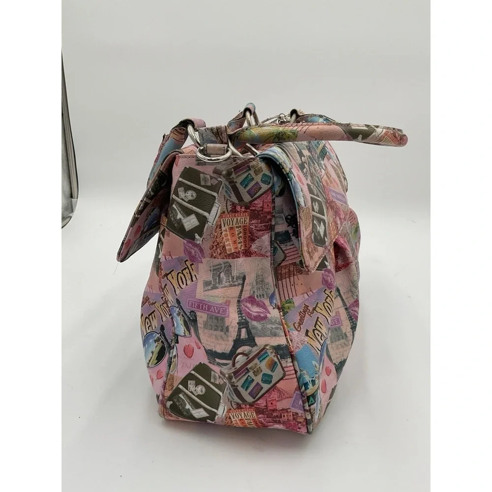 Kathy Van Zeeland Limited Edition Satchel Travel  Print Y2K Bag Pink With Charms